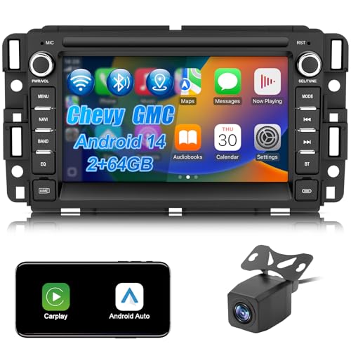 [2GB+64GB] Jimtour Car Stereo Radio Bluetooth for Chevy Silverado 2007-2013 Tahoe Impala GMC Sierra Yukon Buick, Android 14 Touchscreen GPS Navigation Head Unit with Carplay Android Auto Backup Camera