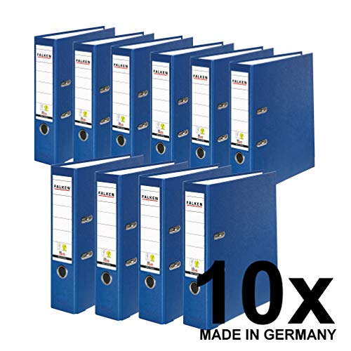 Original Falken 10er Pack PP-Color Kunststoff-Ordner. Made in Germany. 8 cm breit DIN A4 blau Vegan Ringordner Aktenordner Briefordner Büroordner Plastikordner Schlitzordner