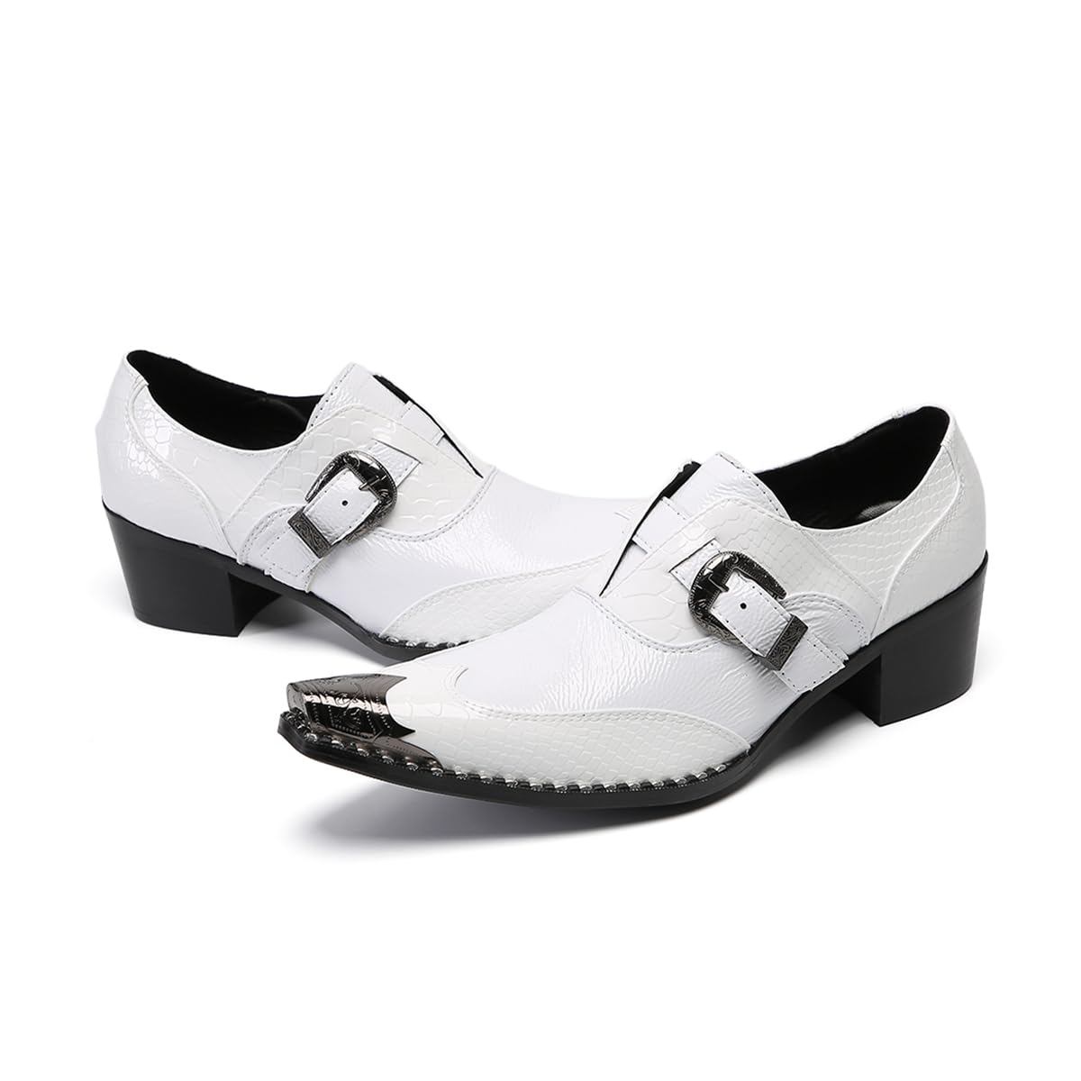 Herren-Hochzeitsschuhe aus echtem Leder in Weiß - Luxuriöse spitz zulaufende Bräutigam-Schuhe mit höhensteigerndem Absatz