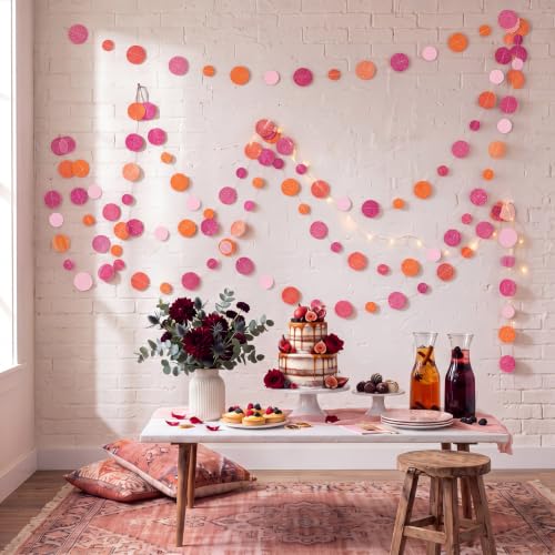 Image of Outus 5 Pieces Dot Garland Banner Hanging, Pink and Orange