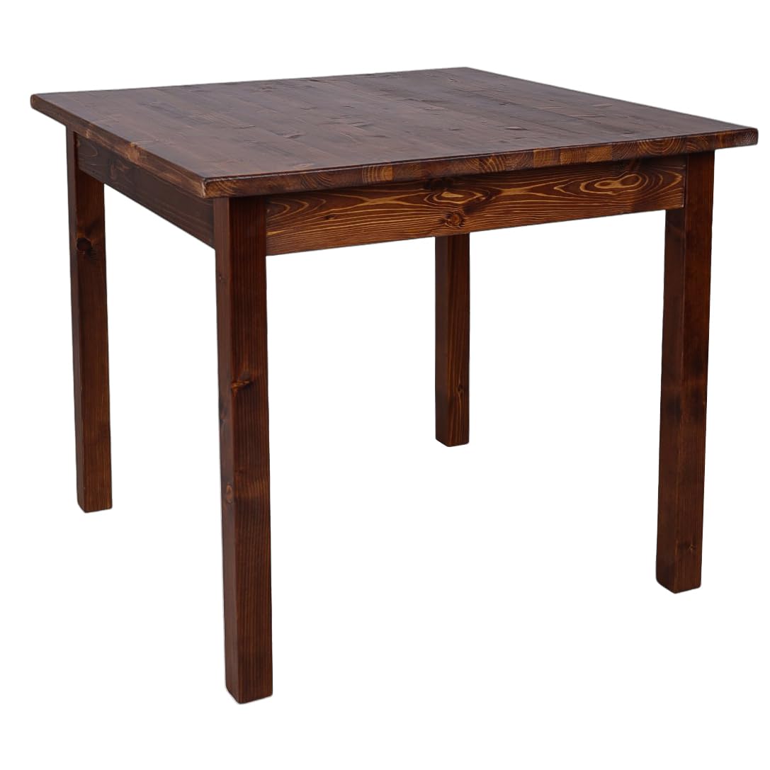 Liberoshopping Table fixe en bois massif de sapin noyer – style campagnard rustique chic – pour cuisine, salle à manger ou restauration – 100 % Made in Italy (90 x 90 cm)
