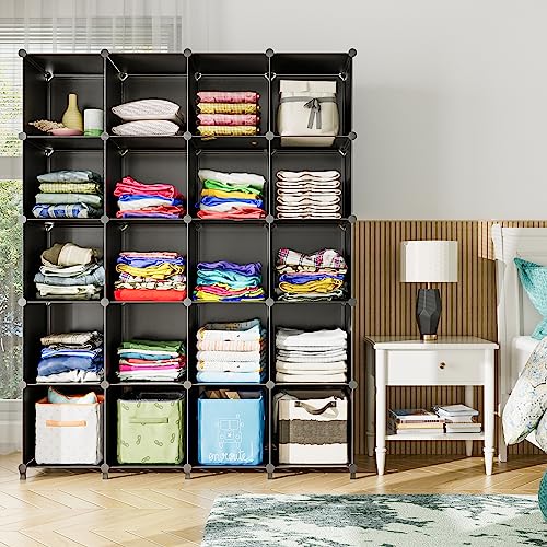 Funlax Cube Storage Shelf, 16 Storage Cubes Closet Organizers And Storage Portable Cube Storage Organizer Plastic Bookshelf Bookcase For Study Room, Bedroom, Office, Black #TOP1