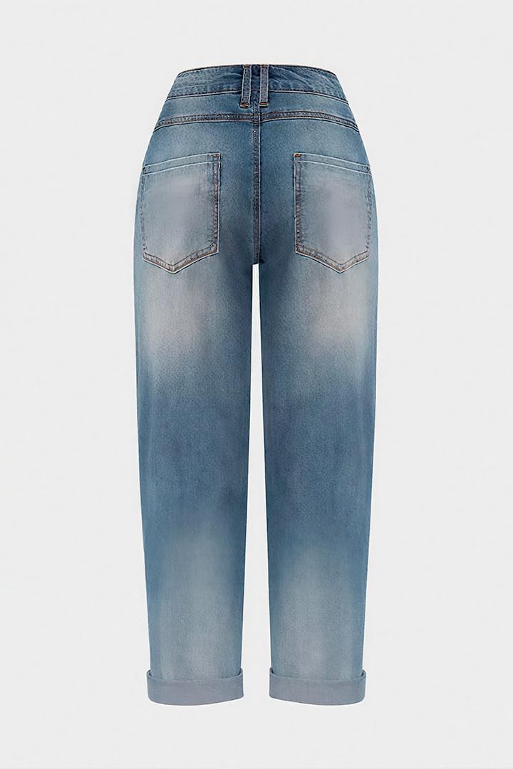Straight Leg Jeans for Women Mid Rise Stretchy Casual Button Fly Trendy Jeans Wash Denim Pants - Image 4