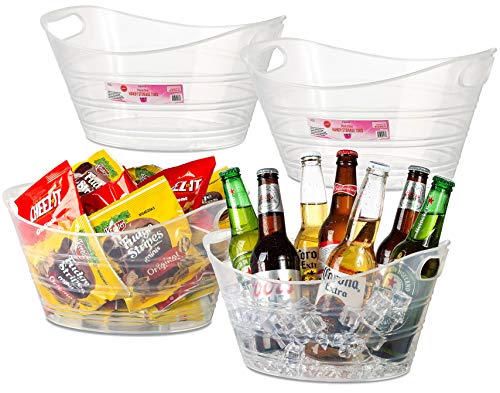 Zilpoo 4 Pack - Plastic Oval Storage Tub, 4.5 Liter Wine, Beer Bottle Drink Cooler, Parties Ice Bucket, Party Beverage Chiller Bin, Baskets, Clear #TOP2