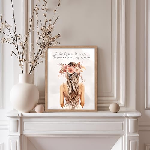 Image of Poster Master The Best Thing In Life Are Free Poster - Fashion Print - Trendy Art - Flower Art - Gift for Women & Fashionista - Funny Glamour Decor for Bedroom or Girl's Room, 8x10 Beige Framed
