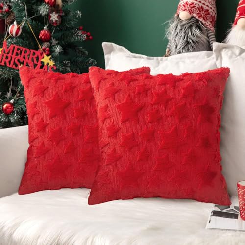 HEYIDAMAI Kissenbezug Weihnachten 2er Set, Weihnachtskissen Rot Samt,...