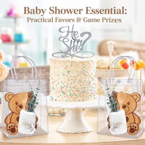 Teenyyou 6 Set Baby Shower Game Prize for Winner Guest, Bear | Bamboo Cheese Board Spoon Plaid Towel Artificial Eucalyptus Stem, Thank You Card Gift Bag, for Bridal Shower Wedding Favor