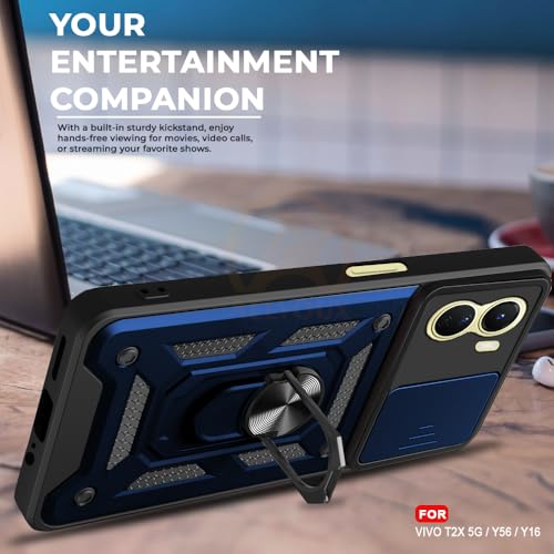 Image of Armor Bumper Back Cover Case for Vivo T2X / Y56 / Y16 | Rotating Camera Cover, Ring Holder & Kickstand | Heavy Duty & 360 Degree Protection Vivo T2X / Y56 / Y16 Back Cover (Blue)