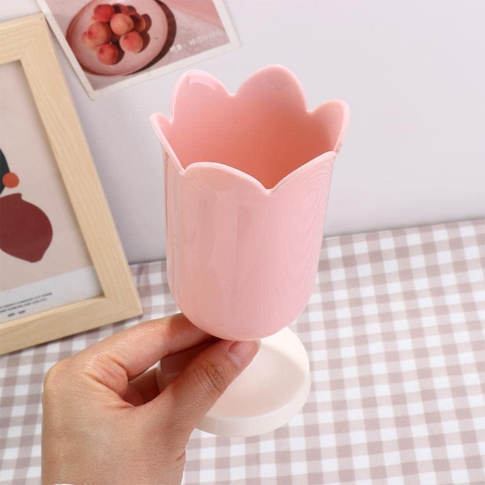 Tulip-Shaped Desk Organizer – Multifunctional Pen Cup with Cable Management for Office and School (Pink)