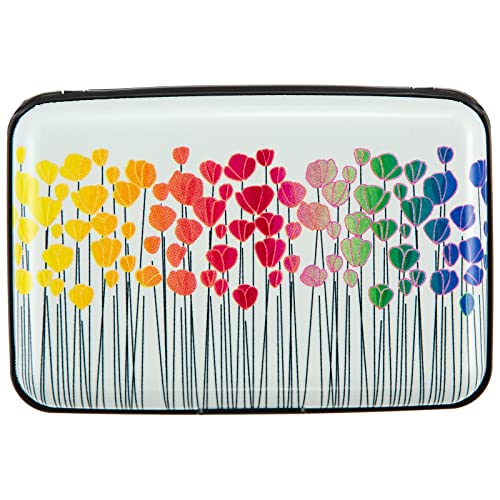 Image of Credit Card Holder, Metal Card Wallet RFID Blocking Mini Slim Aluminum Business Hard Card Case for Women Men (Colorful Flowers)