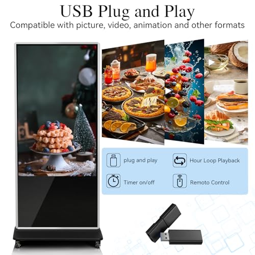 Image of 65 inch 4K LCD Touchscreen Digital Signage Display, Indoor Floor Standing Advertising Kiosk, Commercial Digital Signage Player, HDMI WiFi Bluetooth Input Auto AD Player, 4+32GB Android 14.0 Black