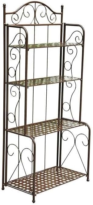 HomeStock Natural Beauty Folding Baker Rack - Powder Coated Iron with Rustic Brown Finish, Weather Proof, Compact Folding Design for Indoor or Outdoor Use