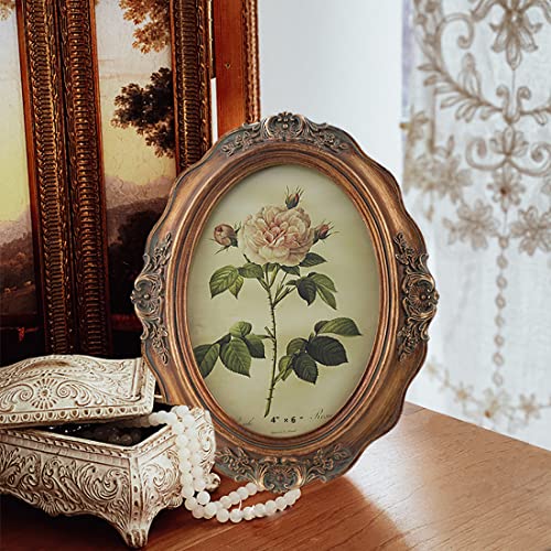 Sikoo Vintage Picture Frames 5X7 Oval Picture Frame Tabletop And Wall Mount Antique Picture Frame With High Definition Glass Front,Oval Wall Art, Bronze Gold (5×7) #TOP1