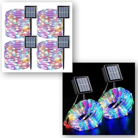 QITONG 4 Pack Solar Fairy Lights and 2 Pack Solar Rope Lights Outdoor Waterproof, Solar Christmas Lights Multicolor, 8 Modes Solar Tree Lights for Party Garden Decorations Cover