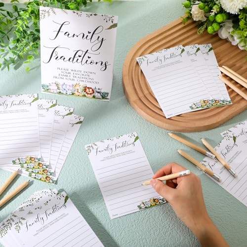 Fumete 61 Pieces Baby Shower Games Include 1 Family Traditions Standing Sign and 50 Family Traditions Activities Cards with 10 Pencils(Forest Animals)