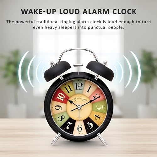 Image of Digital Alarm Clock Style Classic Analog Twin Bell Alarm Clock for Bedroom | Loud Alarm Desk Table Clock, Heavy Sleepers | Vintage Retro Clock for Home, Office, Study Table, Dcor