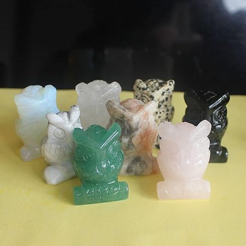 Miniatura 6 de Estatua de búho de cristal tallada a mano con piedras preciosas talladas a mano, estatua para decoración del hogar, 1.6 pulgadas (lapislázuli