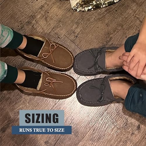 NORTY Size 11 Moccasin House Slippers for Kids- Slip-On Toddler Shoes for Boys and Girls - Suede - Runs True to Size - Grey - Thumbnail 3