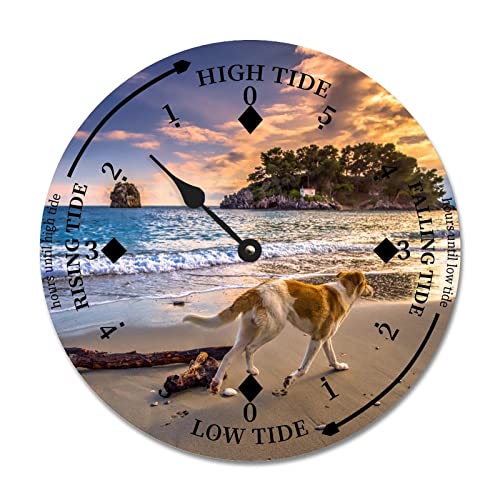 Ditooms Tide Clock Sunset Dog Beach East Coast Atlantic Ocean Time Tidal Clock High and Low Tide Wall Hanging Art Tide Movement Clock for Beach House Cottage 12x12 in