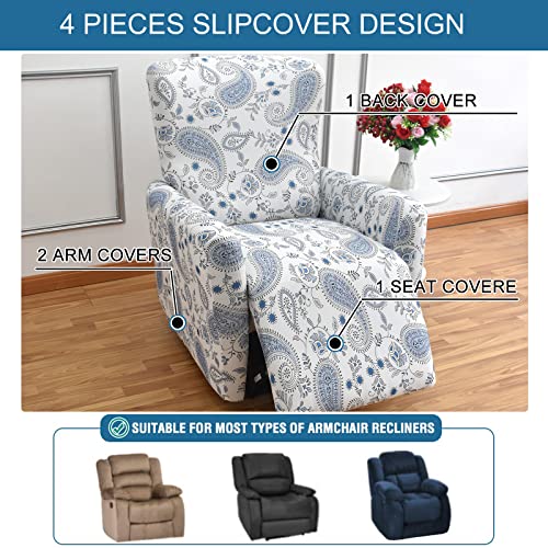 Krfoonn Recliner Slipcovers Stretch Printed Sofa Cover 4-Piece Lazy Boy Chair Covers Fallon Collection Slipcover Furniture Protector Leather Recliner Chair Cover For Rocking Recliner, A15 #TOP3