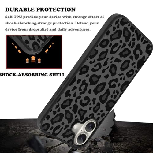 Image of KANGHAR Case Compatible with iPhone 16,Black Leopard Design | Tire Texture Non-Slip +Shockproof Rugged TPU Protective Case for iPhone 16 6.1 Inch