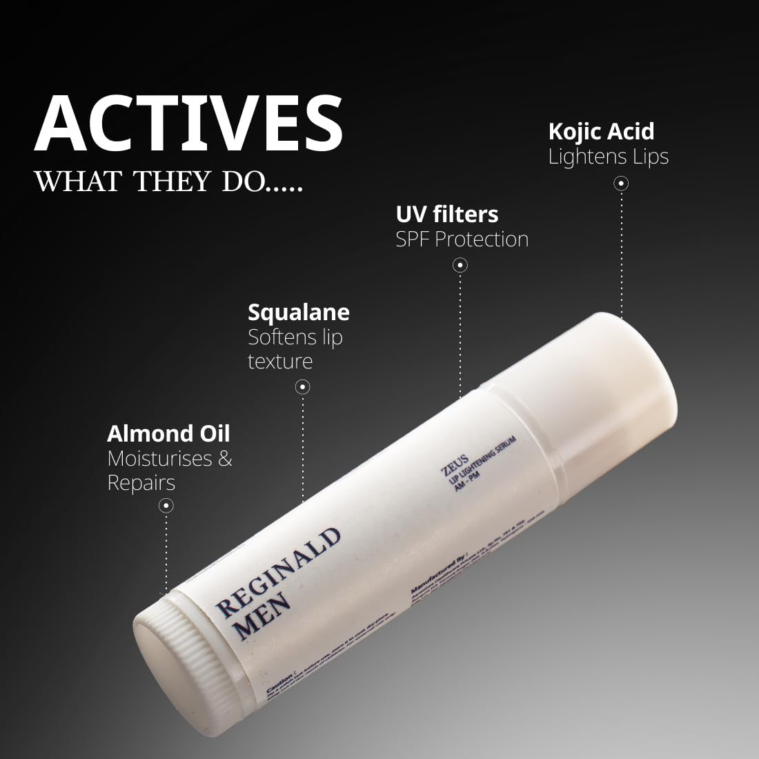 Reginald Men Zeus - Lip Balm SPF 30 PA+++ 5g | Brightens Smoker Lips & Repairs Skin Barrier | Softens & Smoothens Rough Texture | Fights Dryness & Pigmentation, Protects from Sun Darkening 1