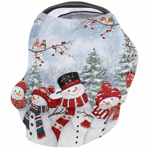 Nursing Cover for Breastfeeding Scarf, Christmas Snowflake Pine Forest Red Snowman Birds Berries Baby Car Covers Super Soft Multi Use for Canopy Shopping Cart Cover Blanket Stroller Cover