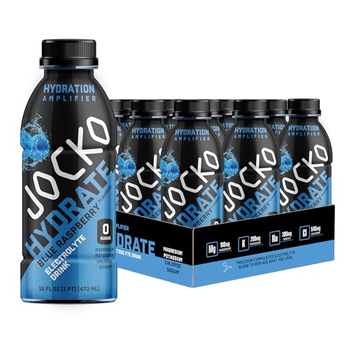 Jocko Fuel Hydrate Electrolyte Drinks - Sports Drink Hydration Amplifier, Thirst Quencher - Scientifically Formulated Electrolyte Blend Blue Raspberry 16 Oz (12 Pack)