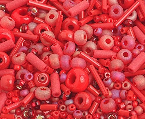 Czech Glass Seed Beads Bugle/Pony Beads Assorted Ruby DIY Jewelry Making Beads - 500g Bulk Bag by Preciosa (Jablonex)