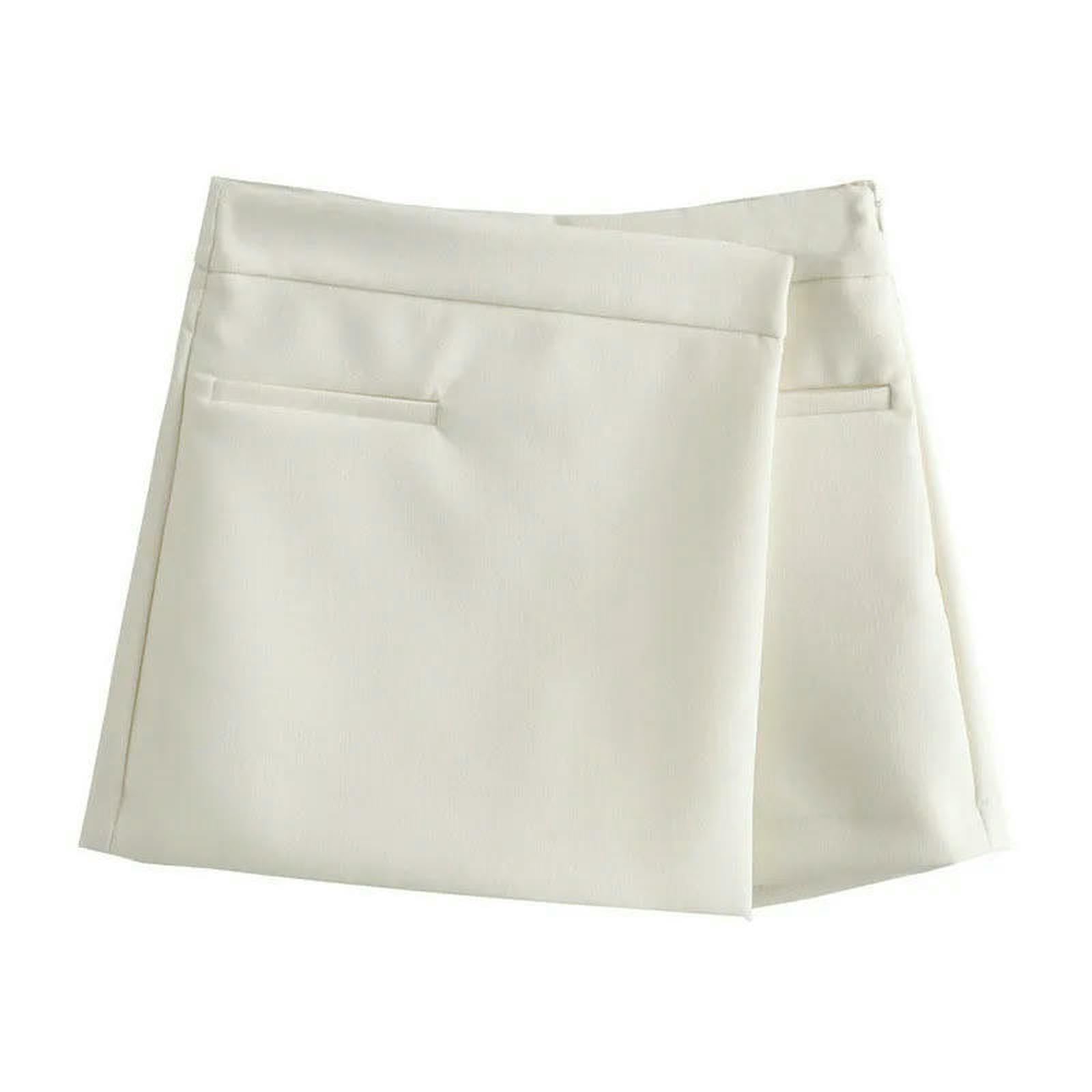CHENSHI Gonna Lunga Pantaloncini A Vita Alta da Donna Gonne Tasche Frontali alla Moda Minigonna Ufficio Divisa Asimmetriche Vintage con Cerniera Laterale-Bianco-m