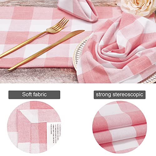 Image of Cotton Blend Buffalo Plaid Table Napkins (Set of 12), 18 x 18 Inch Washable Dinner Napkins, Buffalo Checks Cloth Napkins for Restaurant, Wedding, Holiday, Farmhouse,Peach Pink /White