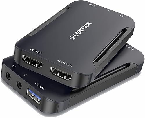 LENTION Tarjeta de captura de video HDMI USB 3.0, transmisión de video HD de 1080p60 y captura de juegos, paso HDMI, funciona con OBS, Xbox, PS4,