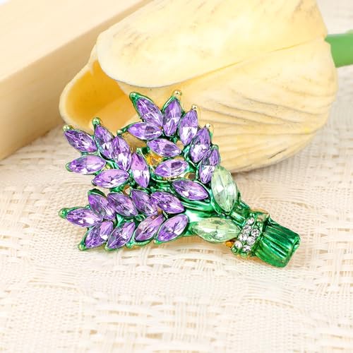 Image of Lavender Flower Pin Brooch Rhinestone Lapel Pins Elegant Aesthetic Crystal Pins Jewelry Clip Decoration Badges Accessories for Clothes Jackets Coat Backpacks Christmas Valentine's Day Gift Wedding