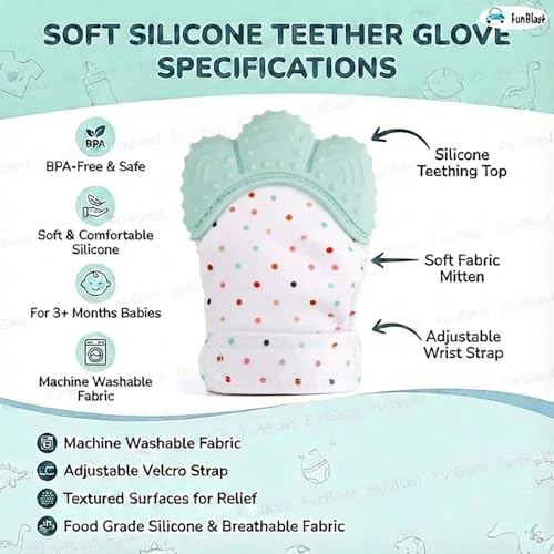 Image of FunBlast Baby Teething Mitten - Soft Silicone Teether Glove for Infants, BPA-Free, Safe & Comfortable Teething Toy for 3+ Months Babies, Toddlers, Infants (SkyBlue)