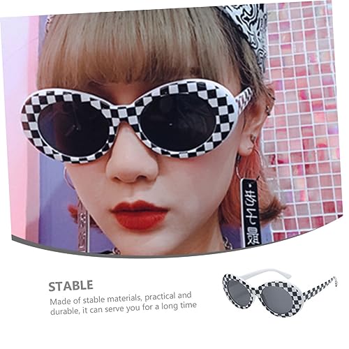 Oval Sunglasses for Women Vintage Inspired Retro Sunglasses with Protective Lenses Adorable Checkered Frame for Parties and Novelty Events2