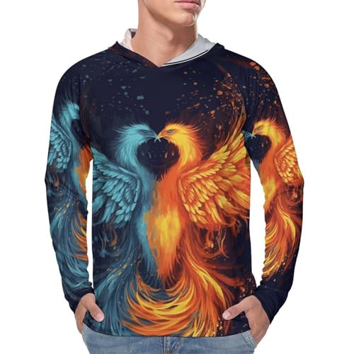 Men's Sun Shirts UPF 50+ Rash Guard Long Sleeve Sun Protection Hoodie Fire and Water Phoenix Lightweight Shirt S White4
