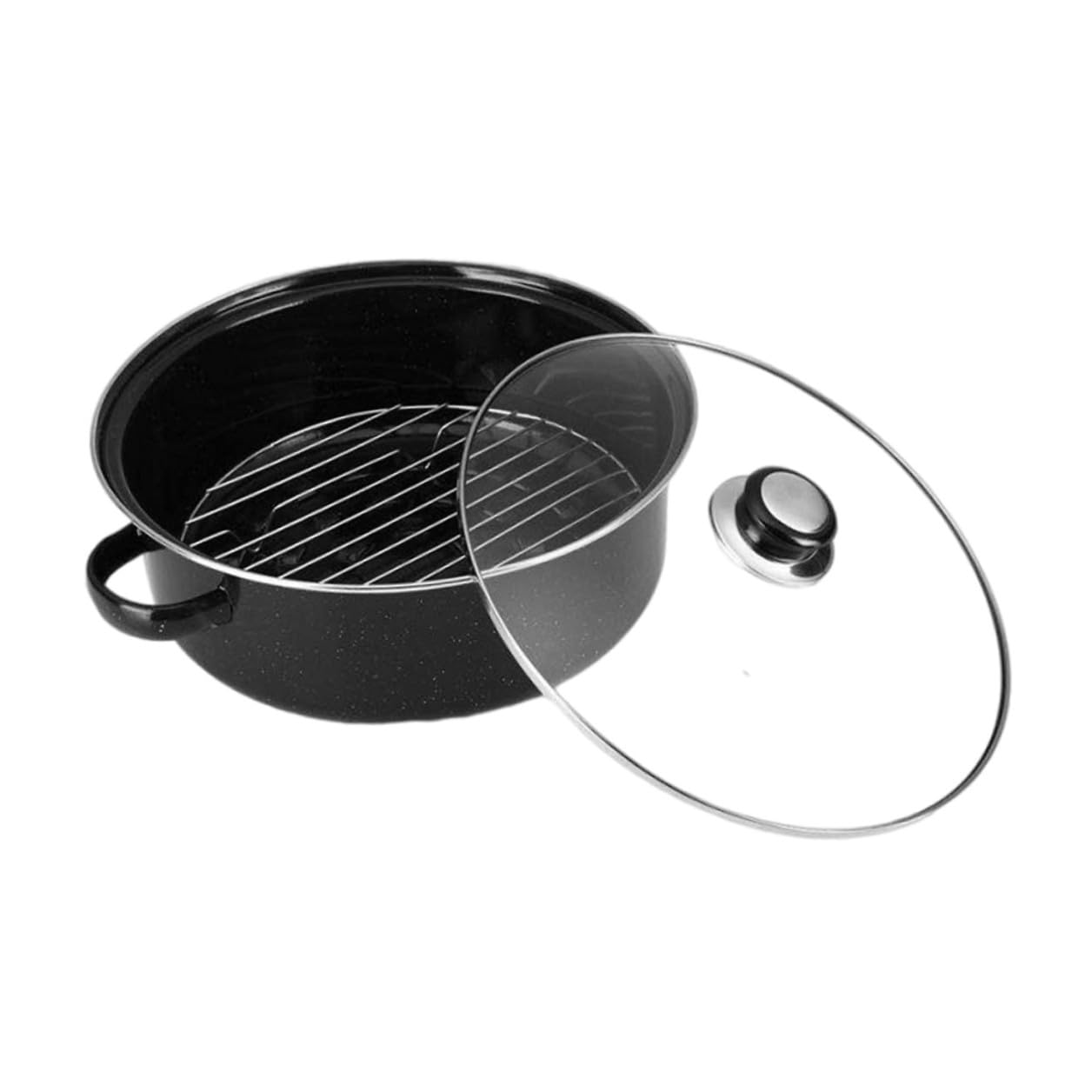 Homoyoyo Pot à Rôtir et Bords Lisses avec Conduit de Fumée en Fonte Noire Économie D'énergie pour Patates Douces, Châtaignes et Ailes de Poulet Four