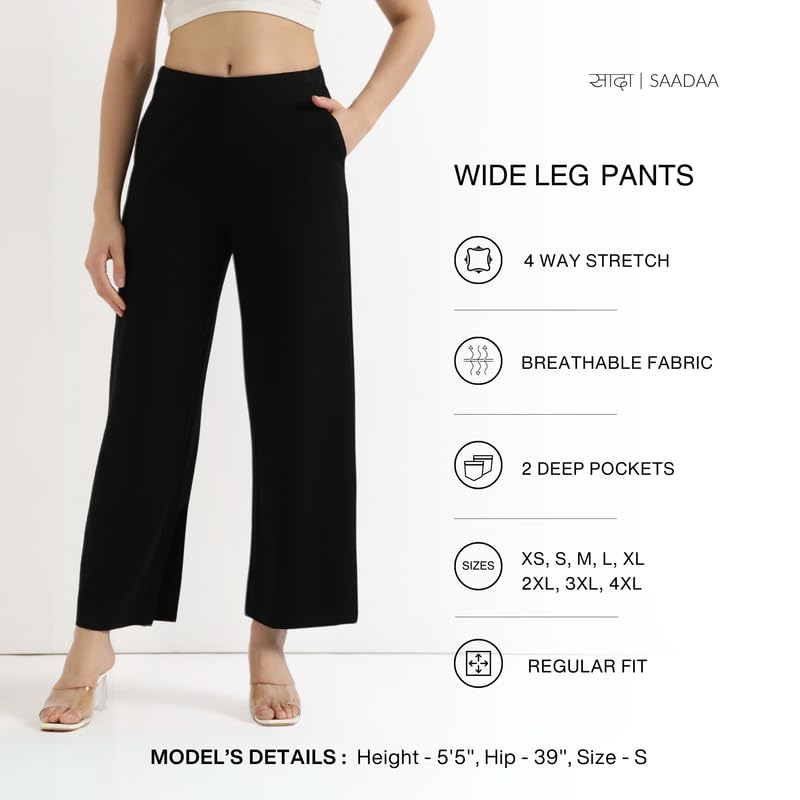 Image of SAADAA Palazzo Pants for Women Half-Elasticated Waistband | Palazzo for Women in Airy Linen Fabric | Regular Fit Mid Rise Waist & Deep Pockets | Versatile Formal & Casual Wear |
