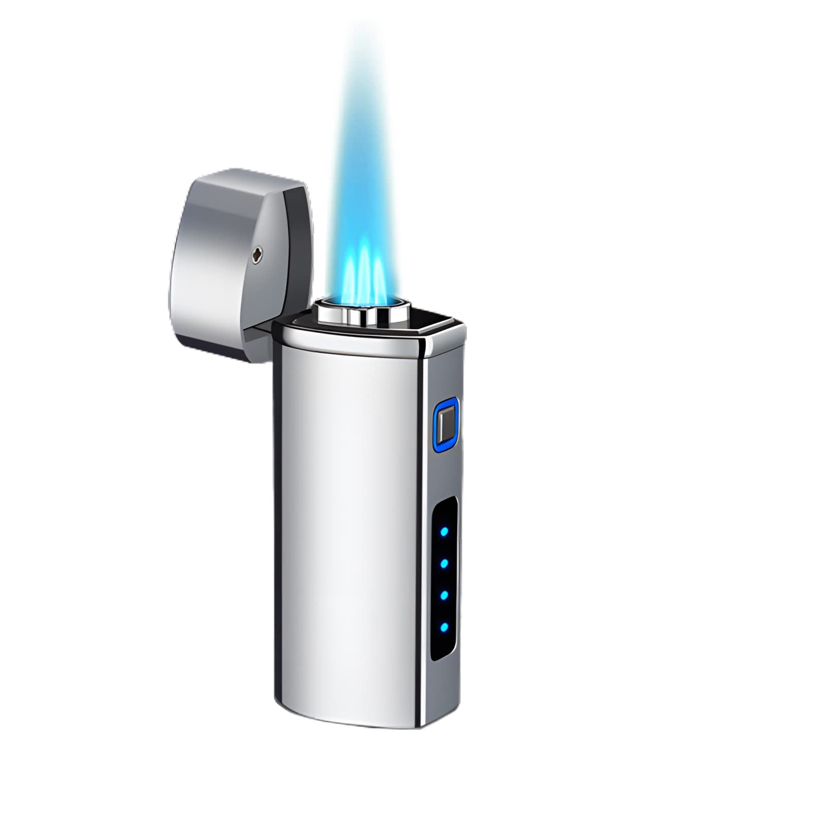 Encendedor de butano de triple llama con acabado premium en hielo plateado brillante