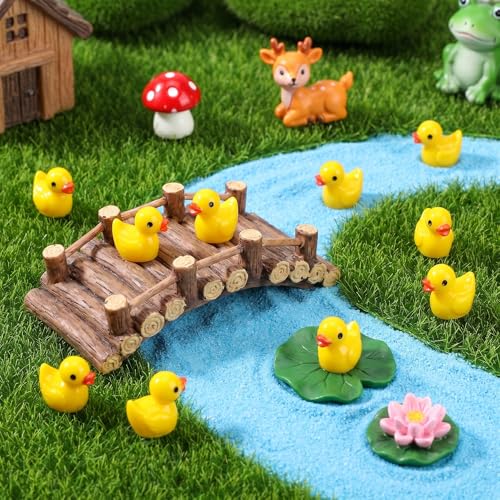 Image of Goaste 300 Pieces Mini Resin Ducks, Tiny Yellow Duck Figurines, Cute Duck Miniatures Bulk for Cake Decoration, School Project Accessories, DIY Crafts, Fairy Garden Landscape Aquarium Decorations