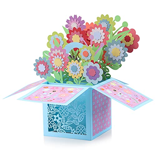 Giiffu Carte de Fleurs Pop Up, Carte Anniversaire ​3D pour Femme, Carte de Voeux Pop Up avec Enveloppe de Bouquet de Fleurs, un bouquet de fleurs coloré Cover