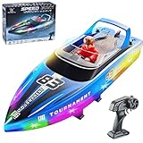 OBEST Barco teledirigido con luces LED, 2,4 GHz, 15 km/h, alta velocidad,...