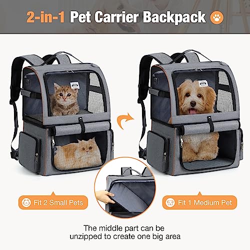 Lekebobor-Double-Cat-Backpack-Carrier-for-2-Cats-Double-Compartment-Pet-Carrier-Backpack-for-Two-Small-Cats-or-One-Medium-Dogs-Cats-Carrier-Backpack-Dog-Carrier-Backpack-Fits-Up-to-24-LbsGrey