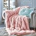 Hyde Lane Faux Fur Throw Rose Gold Blanket - 2 Way Reversible Fuzzy Pink Blanket | Luxury Shaggy Long Faux Fur & Cozy Mink | - Blush, 50x60