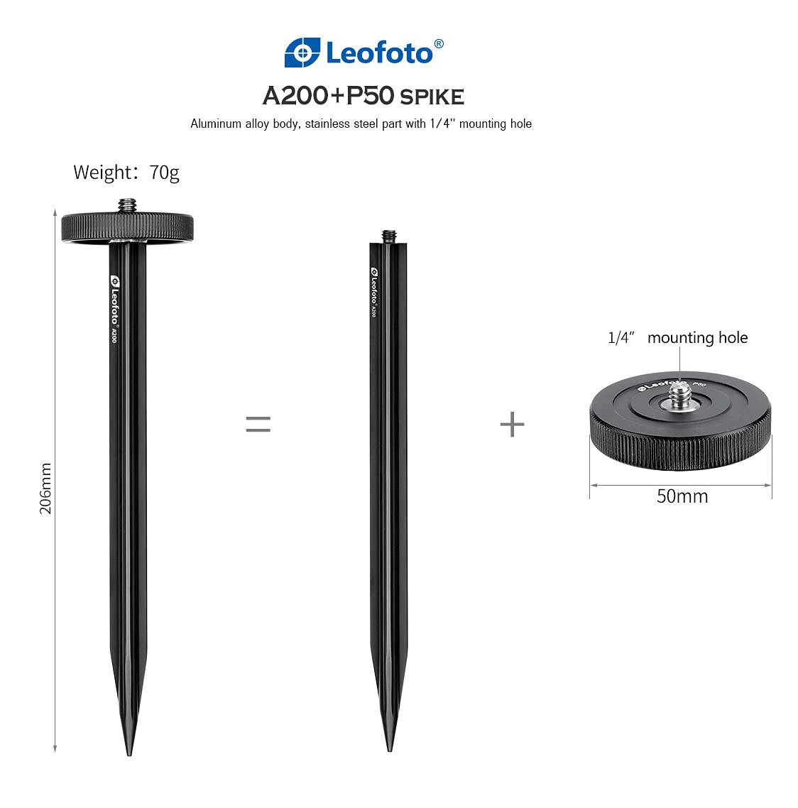 LEOFOTO Piquet de Sol A200 + Plaque de Support P50