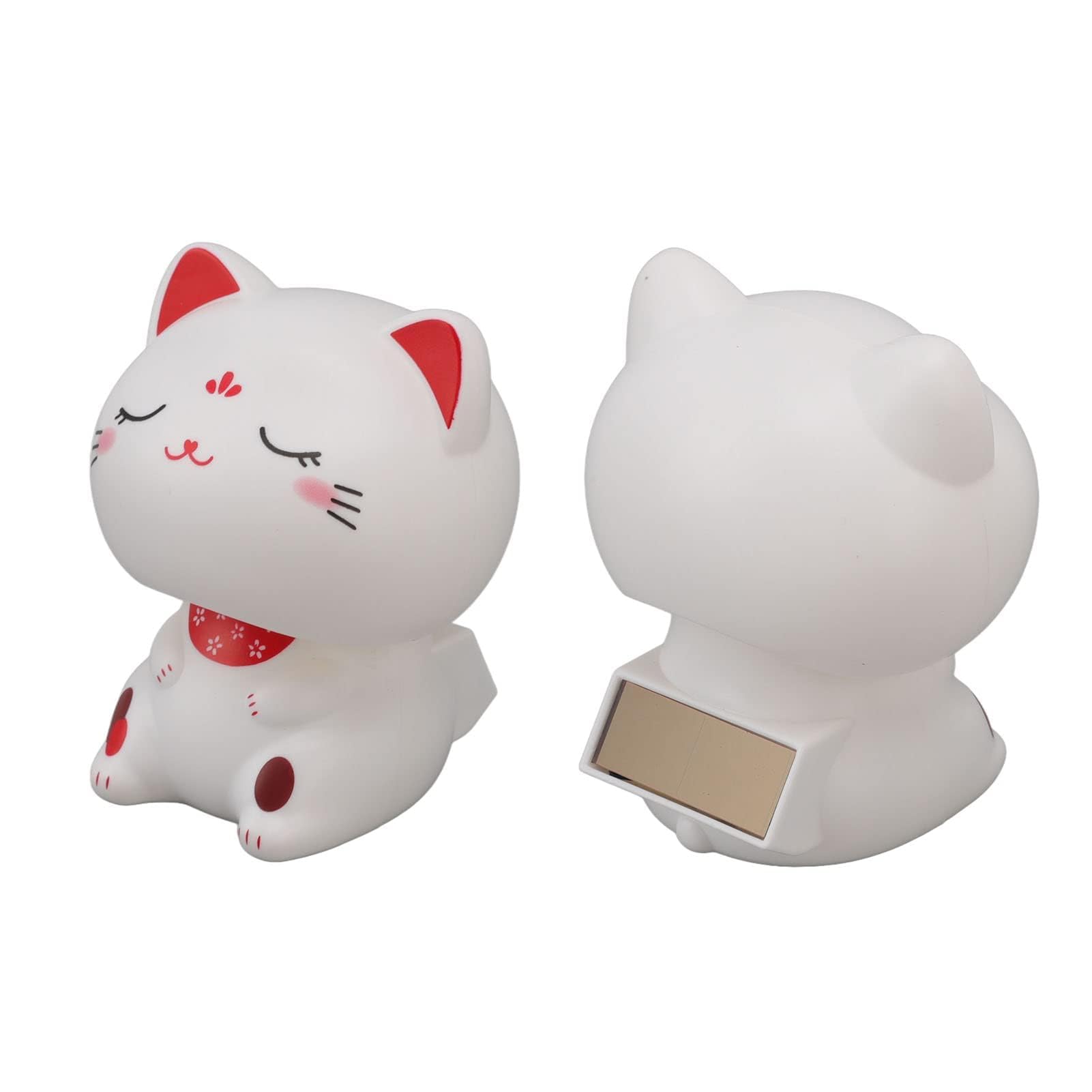 Jwthee Solar Lucky Nodding Cat, Cute Bobble Head Fortune Cat, Solar Powered Waving Arm Maneki Neko Car Dashboard & Home Office Decor, Gift for Good Luck & Prosperity (Type 2, 3.4in)