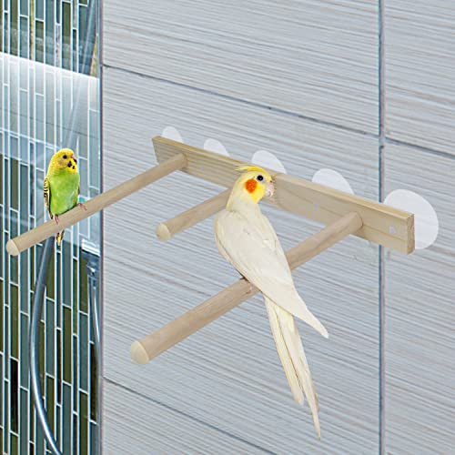 Image of Litewoo Wood Bird Perch Parrot Stand Parrot Standing Bar Toy Parrot Bath Stands Suppllies Shower Perch with Wall Sucker (Burlywood)