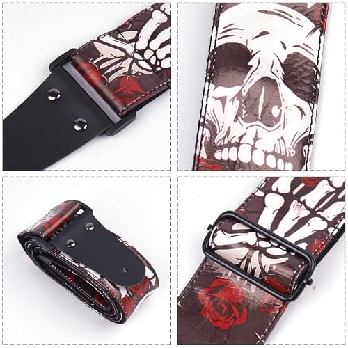 Image of Adjustable Guitar Strap Includes 2 Strap Locks & 2 Matching Picks & 1 Picks Holder & 1 leather Strap Button.