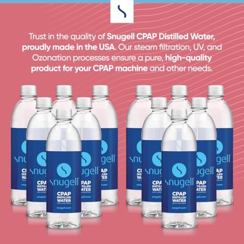 image for Snugell Bottled Distilled Water for CPAP Machines (12-Pack, 20 oz Each
