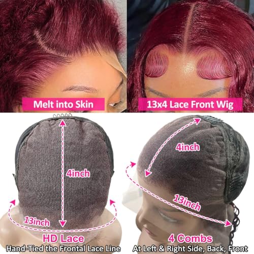 Image of Pizazz 99J Burgundy Deep Wave Lace Front Wigs Human Hair Pre Plucked
